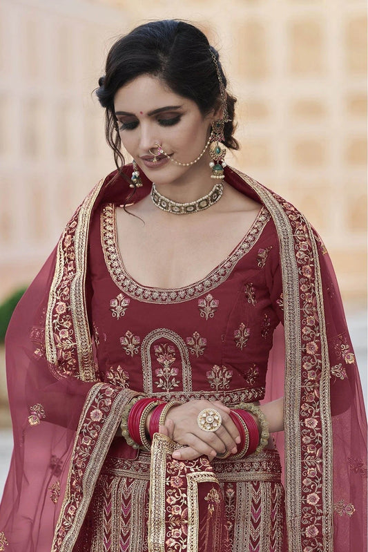 Maroon Velvet Hand Lehenga Choli NCLC10810399