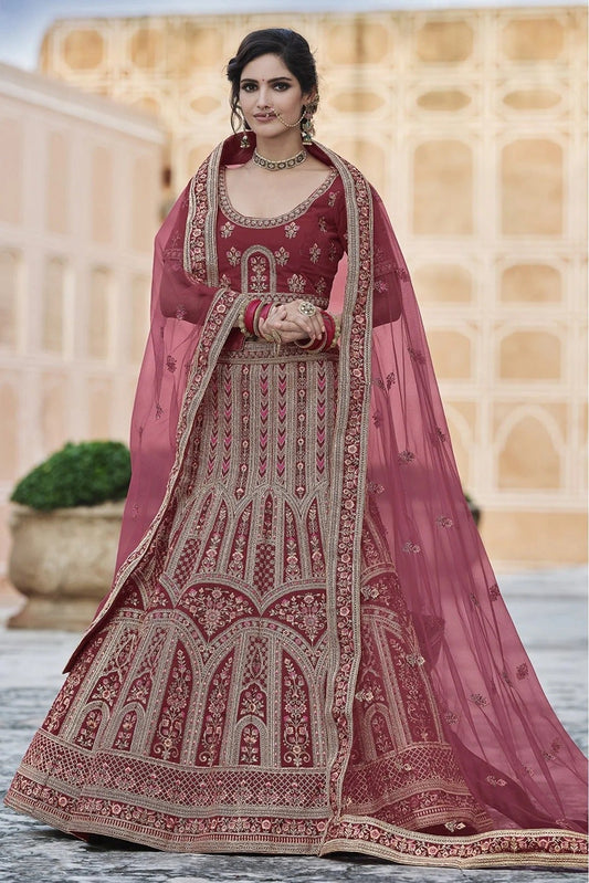 Maroon Velvet Hand Lehenga Choli NCLC10810399
