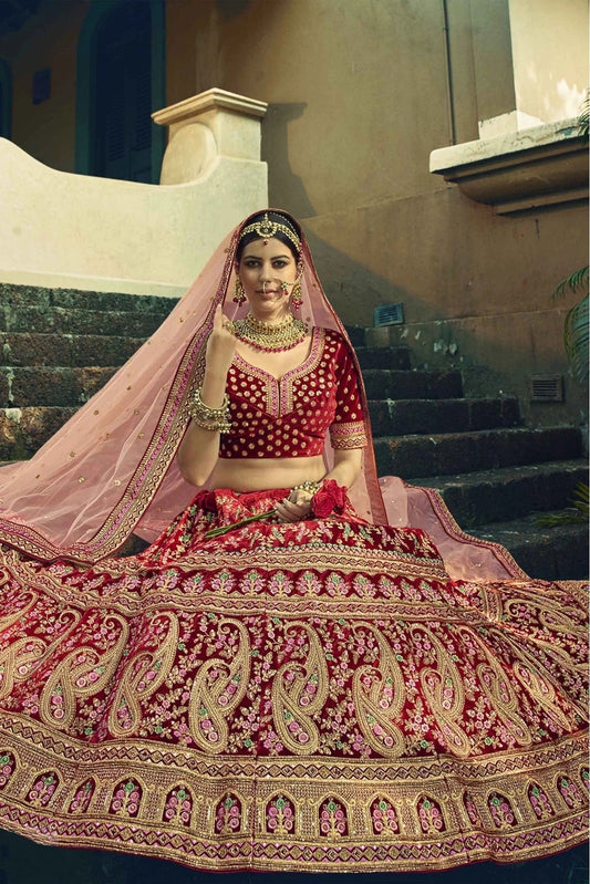 Maroon Velvet Hand Lehenga Choli NCLC10810469