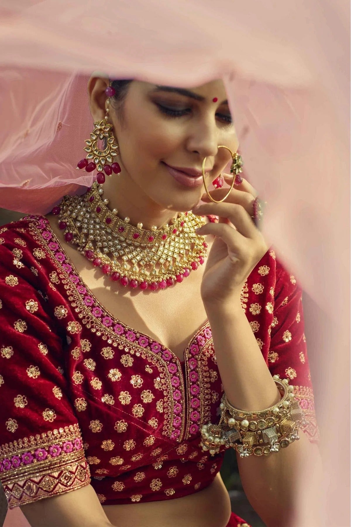 Maroon Velvet Hand Lehenga Choli NCLC10810469