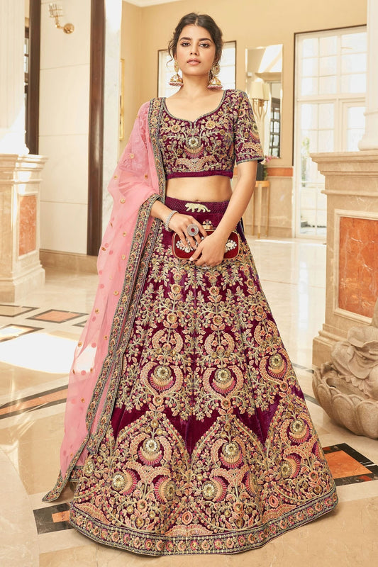 Maroon Velvet Lehenga Choli NCLC10110131
