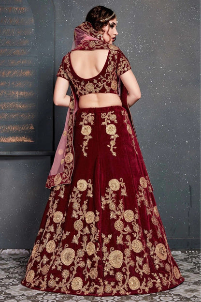 Maroon Velvet Lehenga Choli NCLC10110269