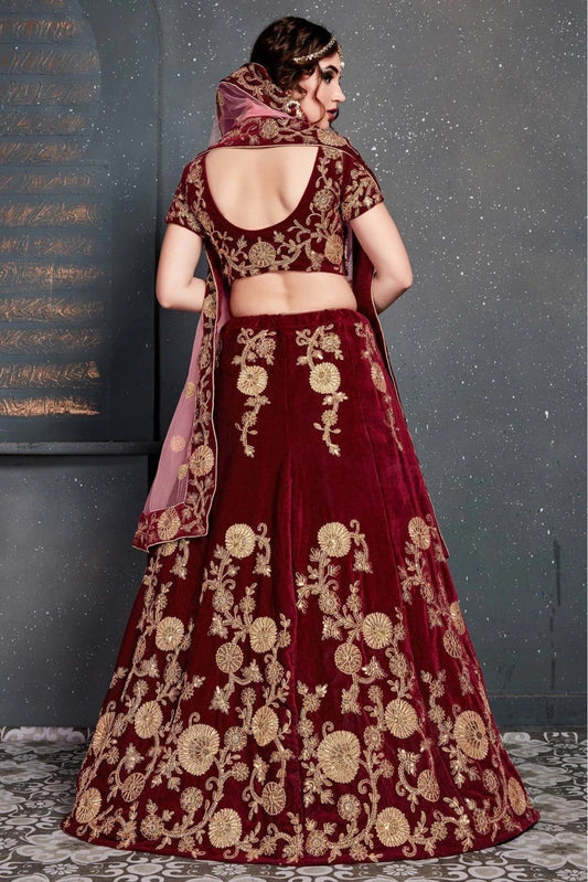 Maroon Velvet Lehenga Choli NCLC10110269