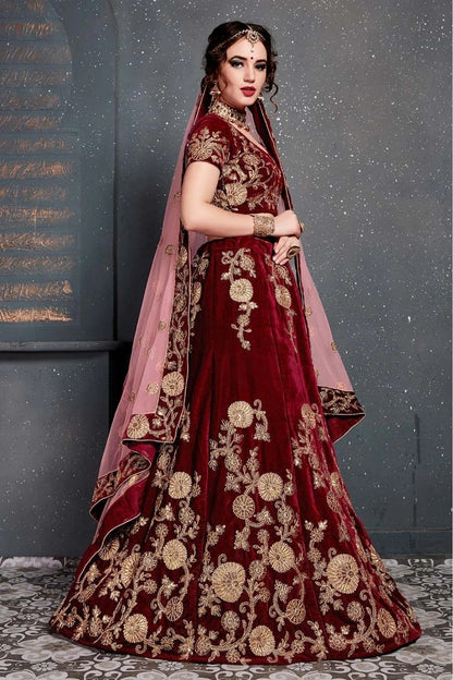 Maroon Velvet Lehenga Choli NCLC10110269