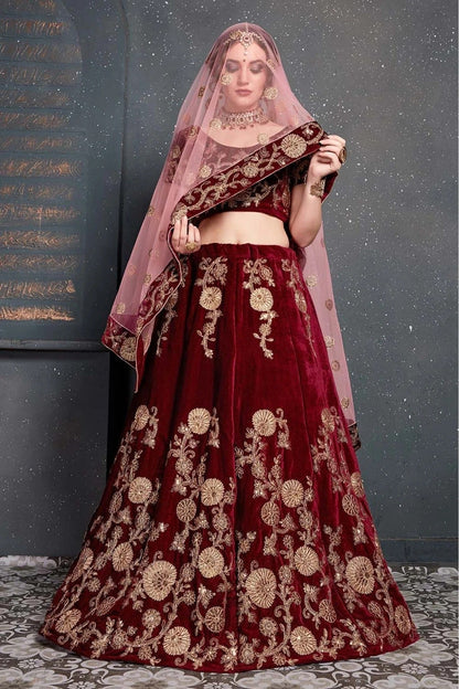 Maroon Velvet Lehenga Choli NCLC10110269