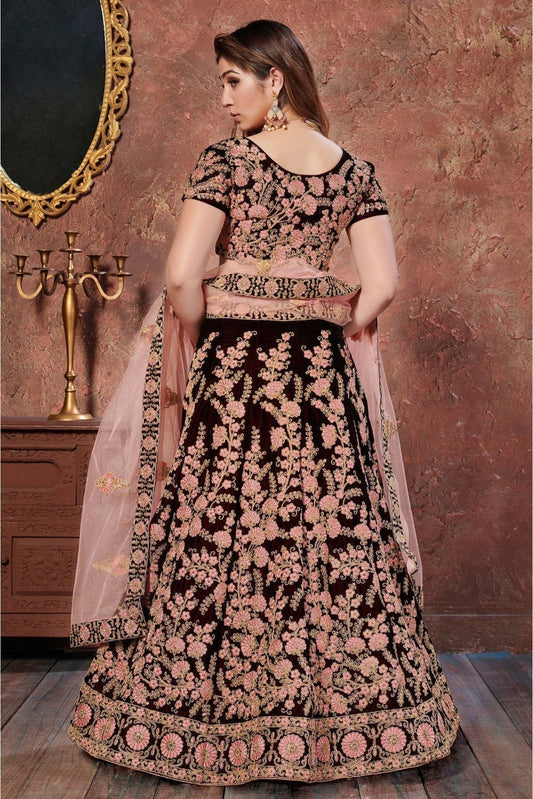 Maroon Velvet Lehenga Choli NCLC10110281