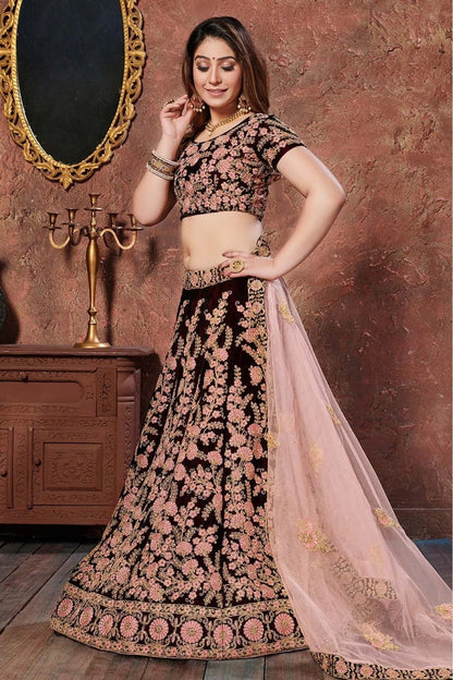 Maroon Velvet Lehenga Choli NCLC10110281