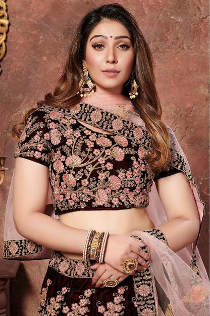 Maroon Velvet Lehenga Choli NCLC10110281