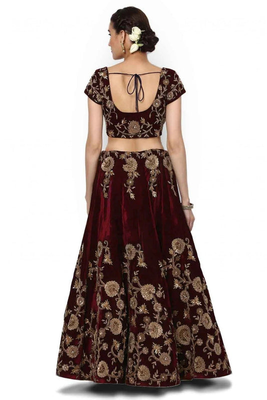 Maroon Velvet and Silk Lehenga Choli NCLC10110277