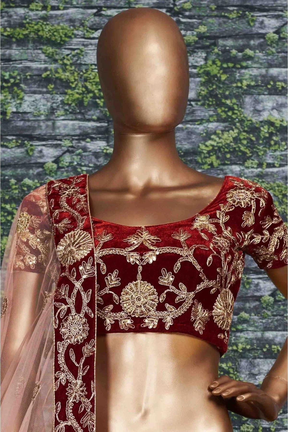 Maroon Velvet and Silk Lehenga Choli NCLC10110277