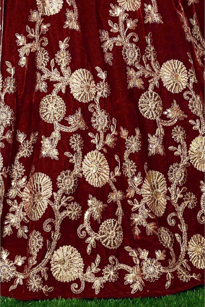 Maroon Velvet and Silk Lehenga Choli NCLC10110277