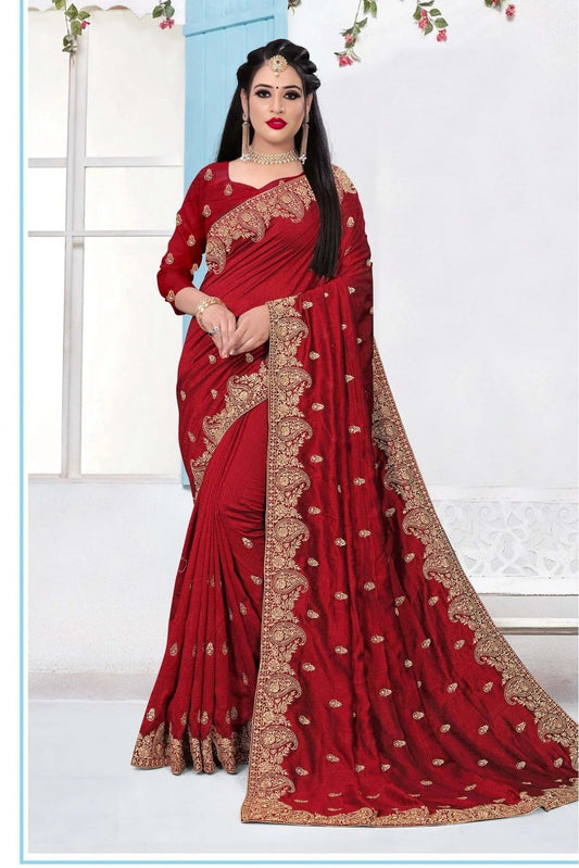 Maroon Vichitra Silk Embroidery Saree NCSD10910549