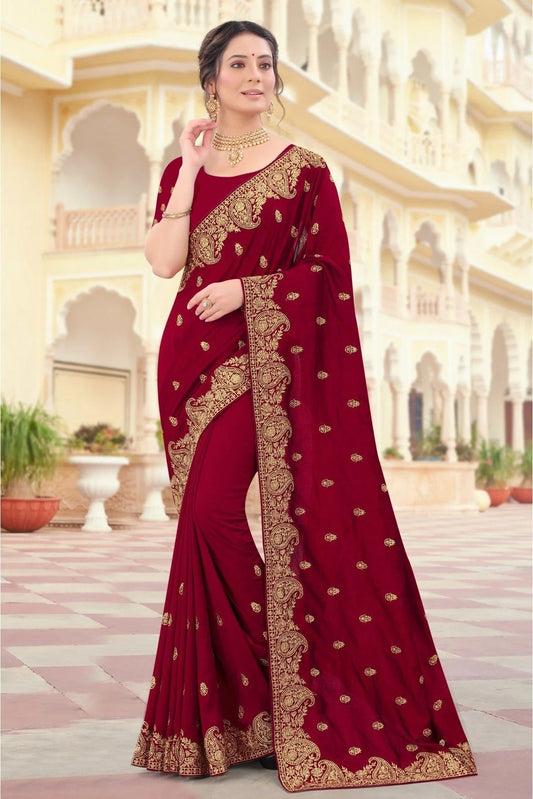 Maroon Vichitra Silk Embroidery Saree NCSD10910681
