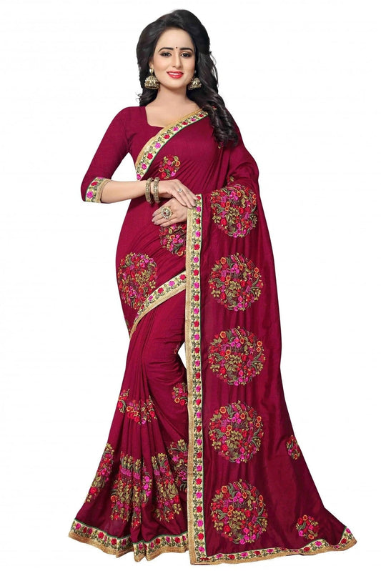 Maroon Vichitra Silk Embroidery Saree NCSD11210547
