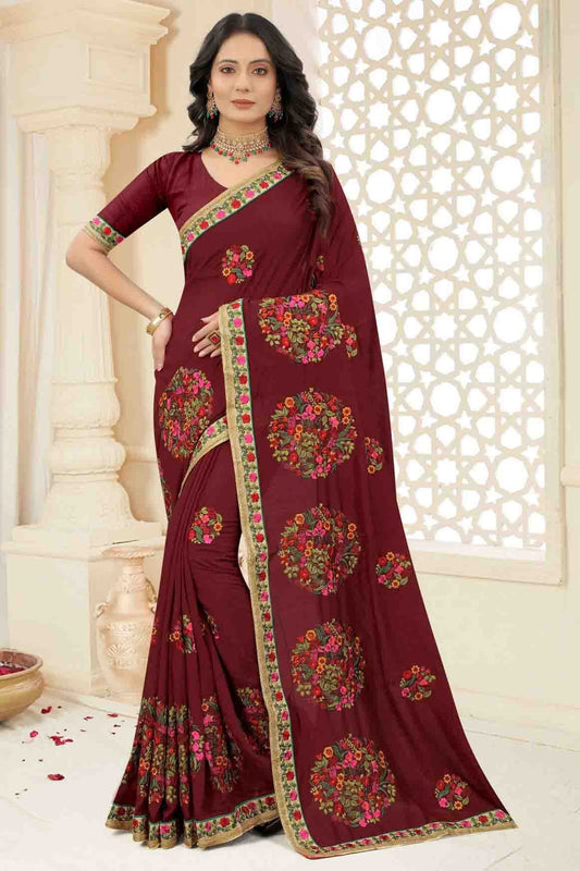Maroon Vichitra Silk Embroidery Saree NCSD11210872