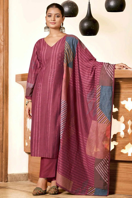 Maroon Viscose Silk Stitched Suit NCSS11111406