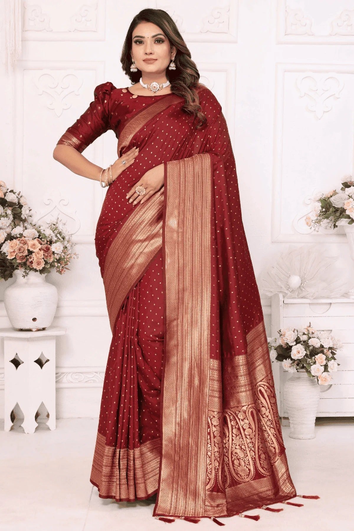 Maroon Woven Soft Silk Traditional Saree NCSD12510153