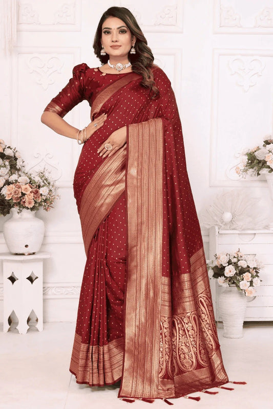 Maroon Woven Soft Silk Traditional Saree NCSD12510153