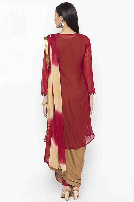 Maroon and Beige Plus Size Georgette Embroidery Pant Style Suit NCSS10710666