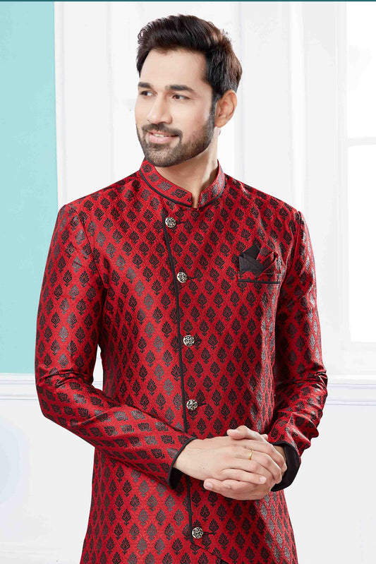 Maroon and Black Indo Western In Banarasi Jacquard  NCSH10410539