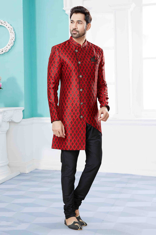 Maroon and Black Indo Western In Banarasi Jacquard NCSH10410539