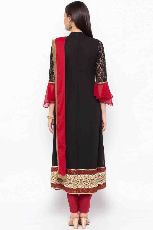 Maroon and Black Plus Size Stitched Georgette Embroidery Anarkali Suit NCSS10710527