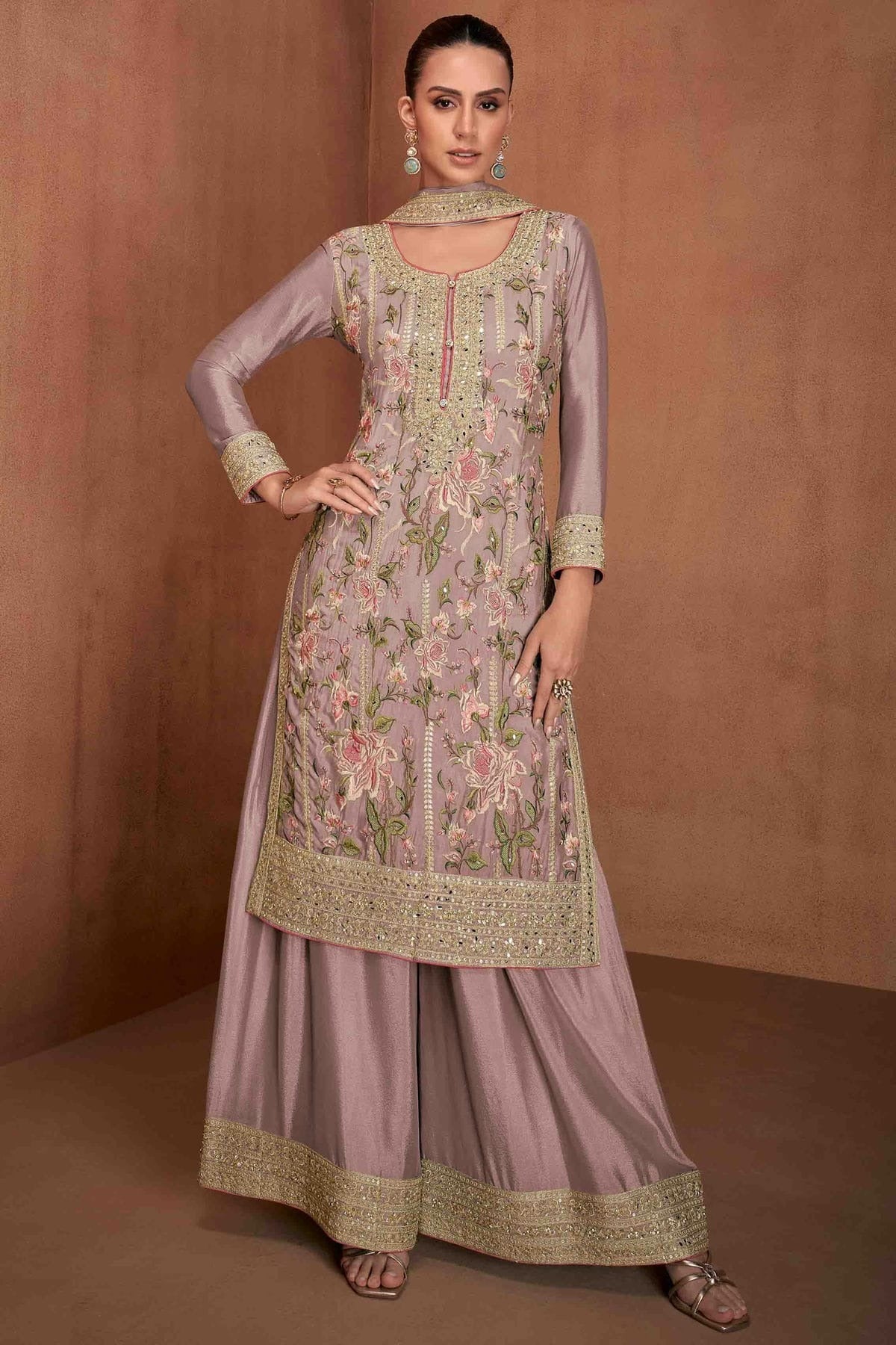 Mauve Chinon Palazzo Pant Suit NCSM11110881