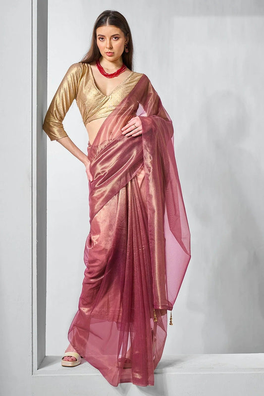Mauve Gold Tissue Net Designer Saree NCSD11111792