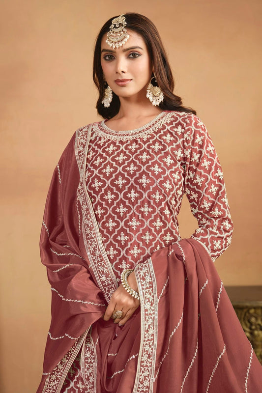 Mauve Lehenga SuitChinon Semi Stitched  NCSM10510244