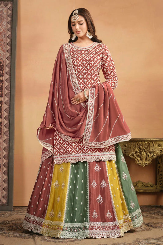 Mauve Lehenga SuitChinon Semi Stitched NCSM10510244