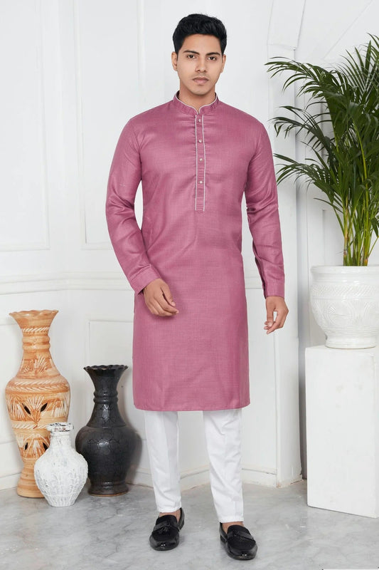 Mauve Linen Cotton Pintex Kurta Pajama NCKP12310240