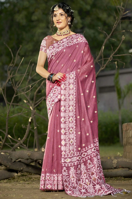 Mauve Linen Cotton Woven Traditional Saree NCSD11010391