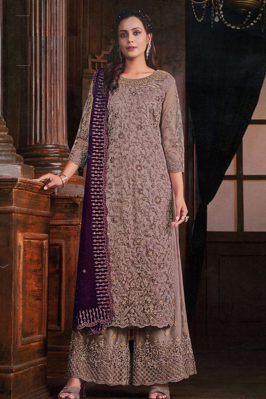 Mauve Net Palazzo Pant Suit NCSM11112373