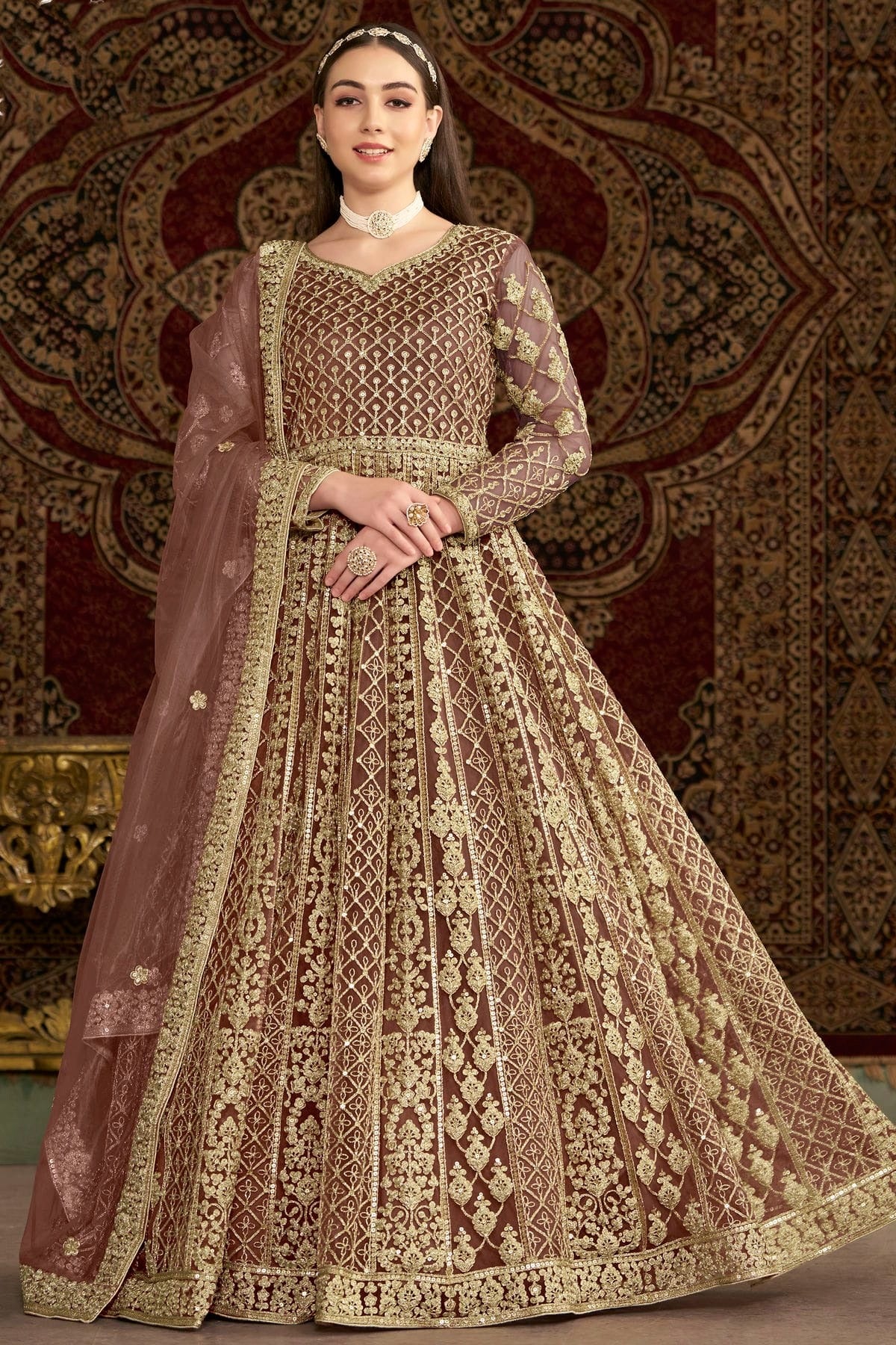 Mauve Net Semi Stitched Anarkali Suit NCSM10510154