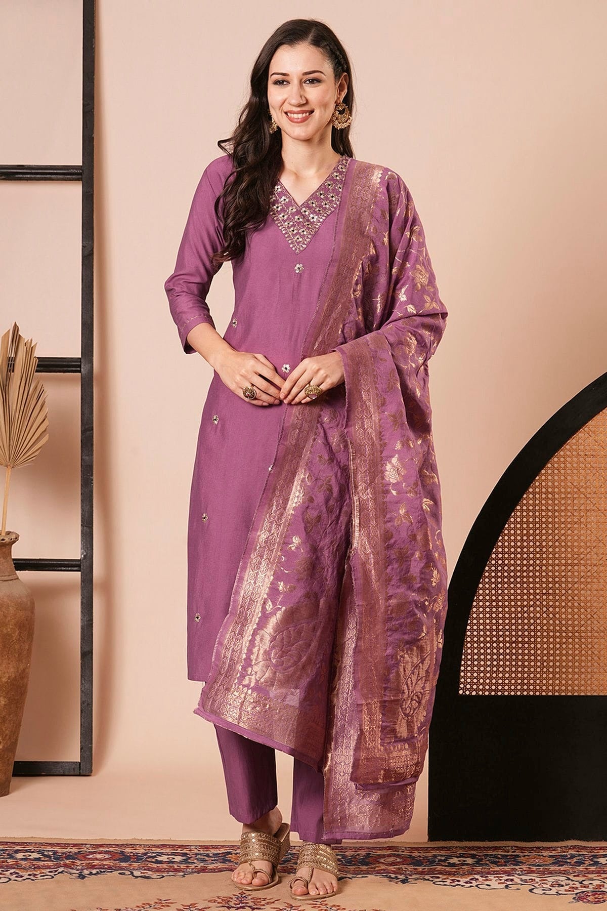 Mauve PV Chanderi Stitched Salwar Suit NCSS11111965