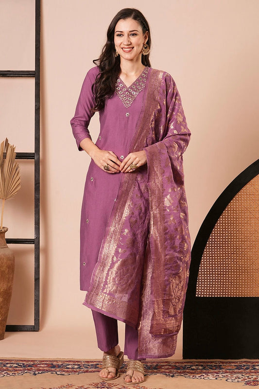 Mauve PV Chanderi Stitched Salwar Suit NCSS11111965