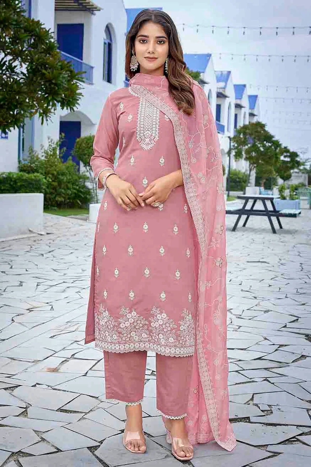 Mauve Pink Chanderi Stitched Suit NCSS11110648