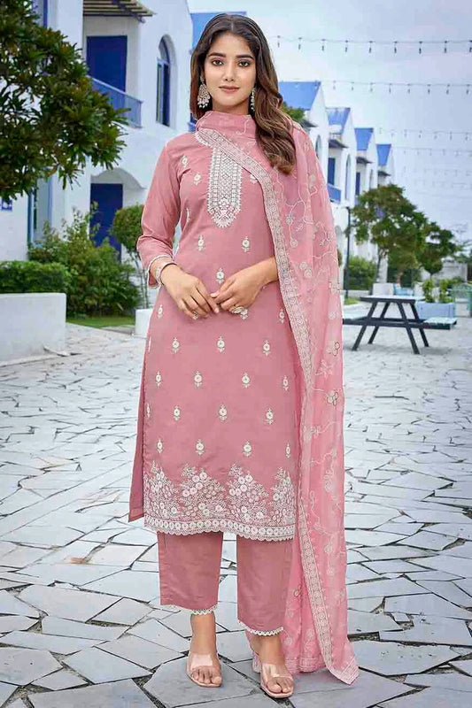 Mauve Pink Chanderi Stitched Suit NCSS11110648