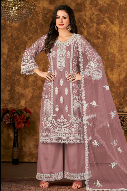 Mauve Plazoo Pant SuitNet Semi Stitched NCSM10510232