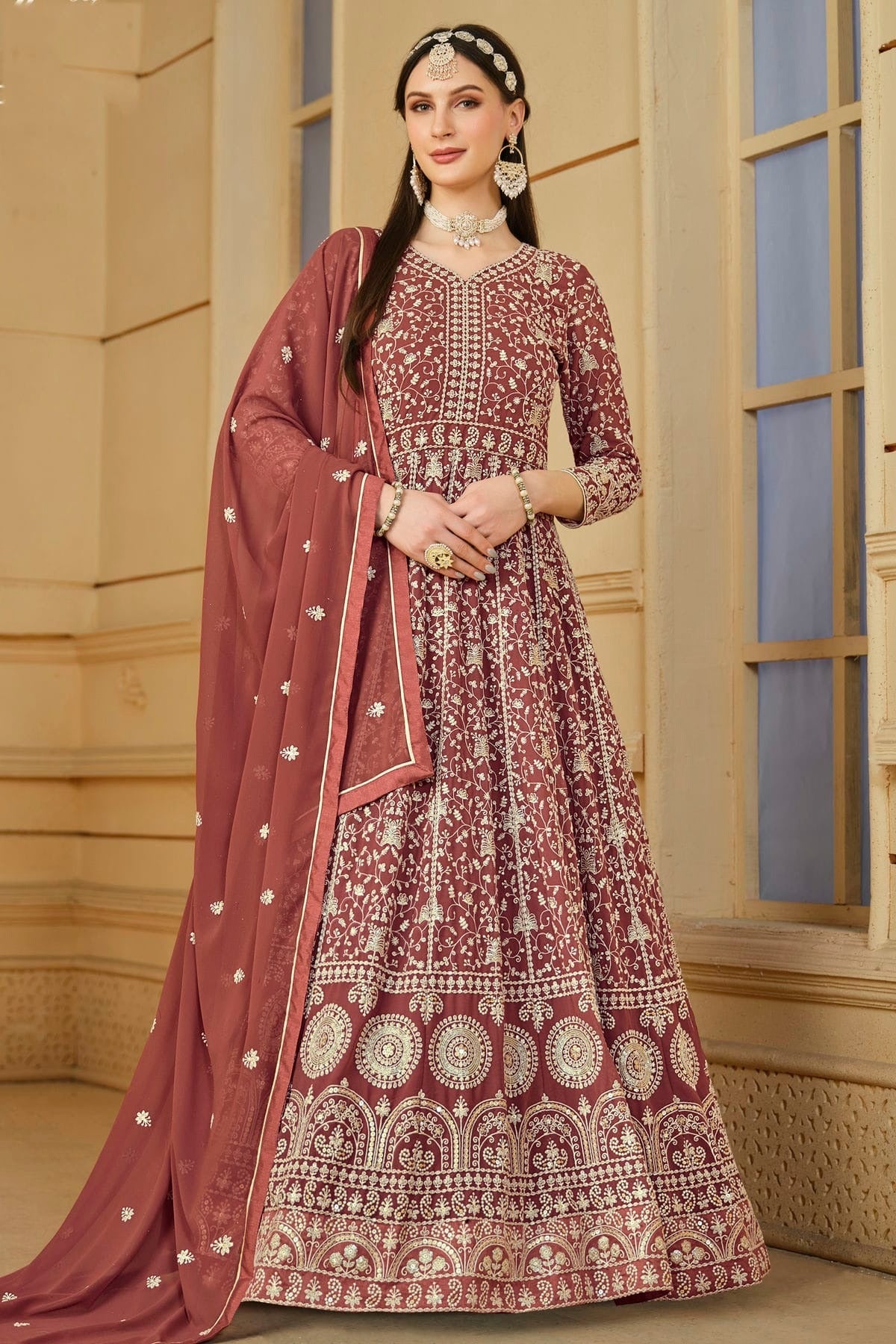 Mauve Semi Stitched Faux Georgette Anarkali Suit NCSM10510278