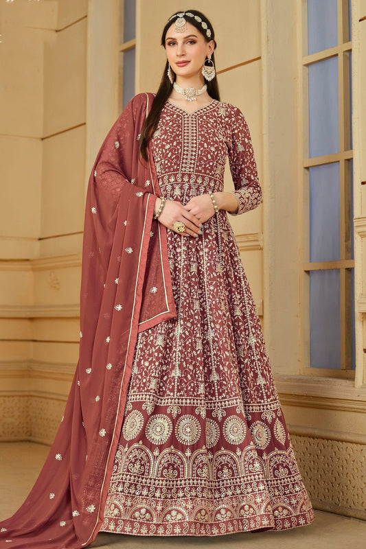 Mauve Semi Stitched Faux Georgette Anarkali Suit NCSM10510278