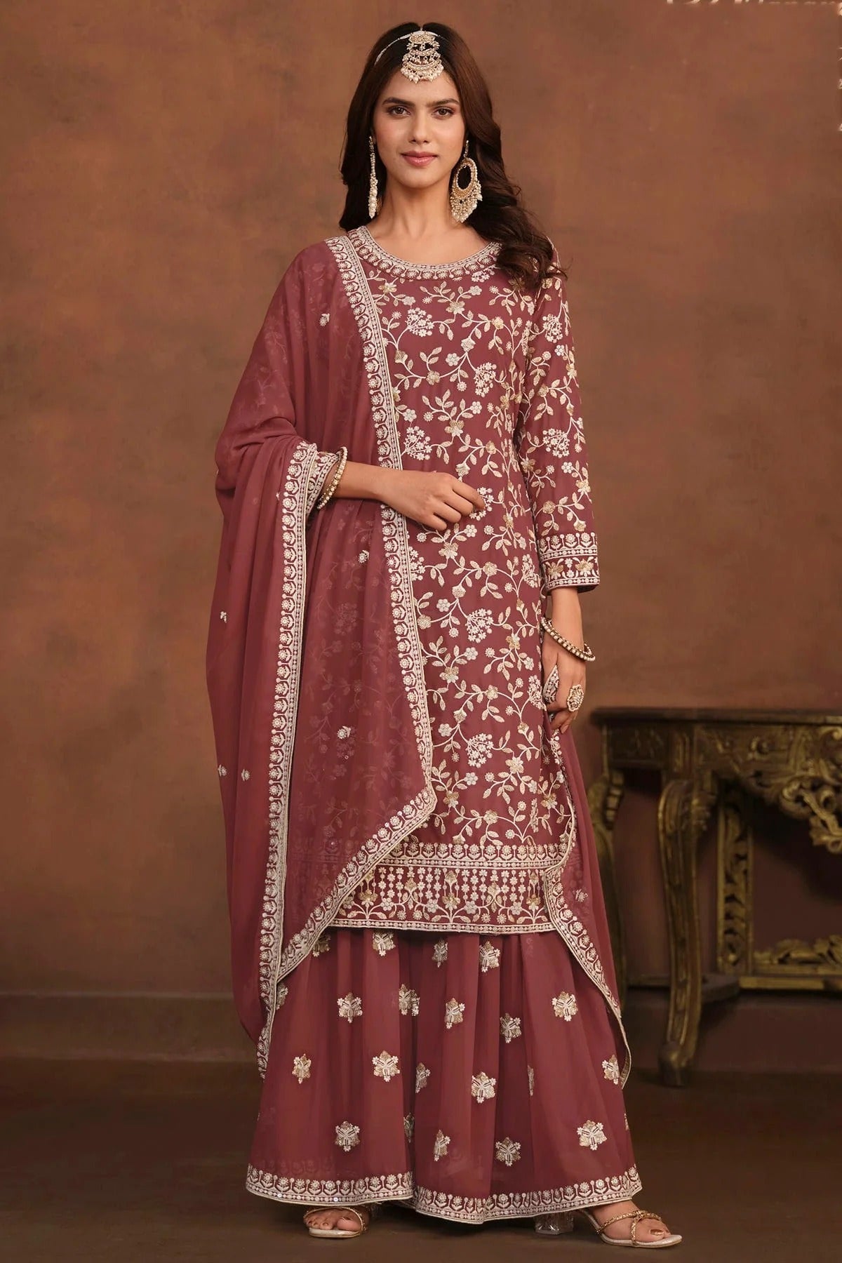 Mauve Semi Stitched Faux Georgette Sharara Suit NCSM10510274
