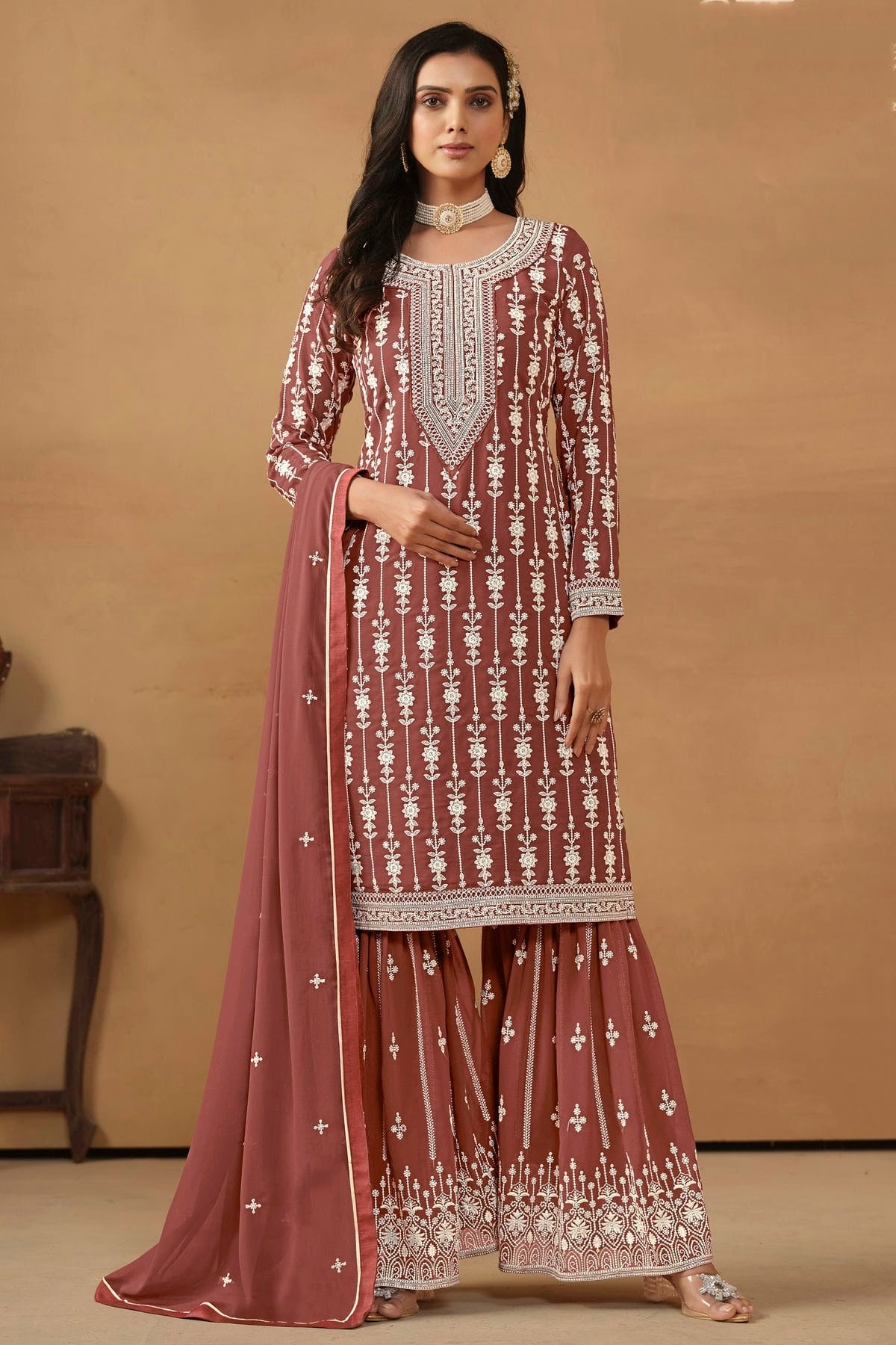 Mauve Semi Stitched Faux Georgette Sharara Suit NCSM10510286