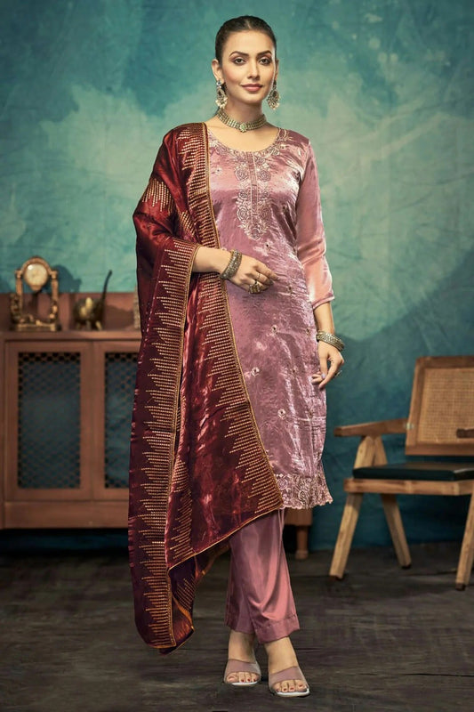 Mauve Semi Stitched Jimmy Choo Pant Style Suit NCSM11410418