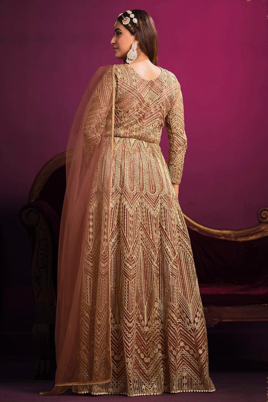 Mauve Semi Stitched Net Pant Style Suit NCSM10510307