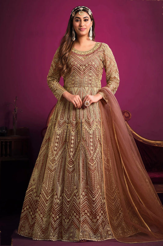 Mauve Semi Stitched Net Pant Style Suit NCSM10510307