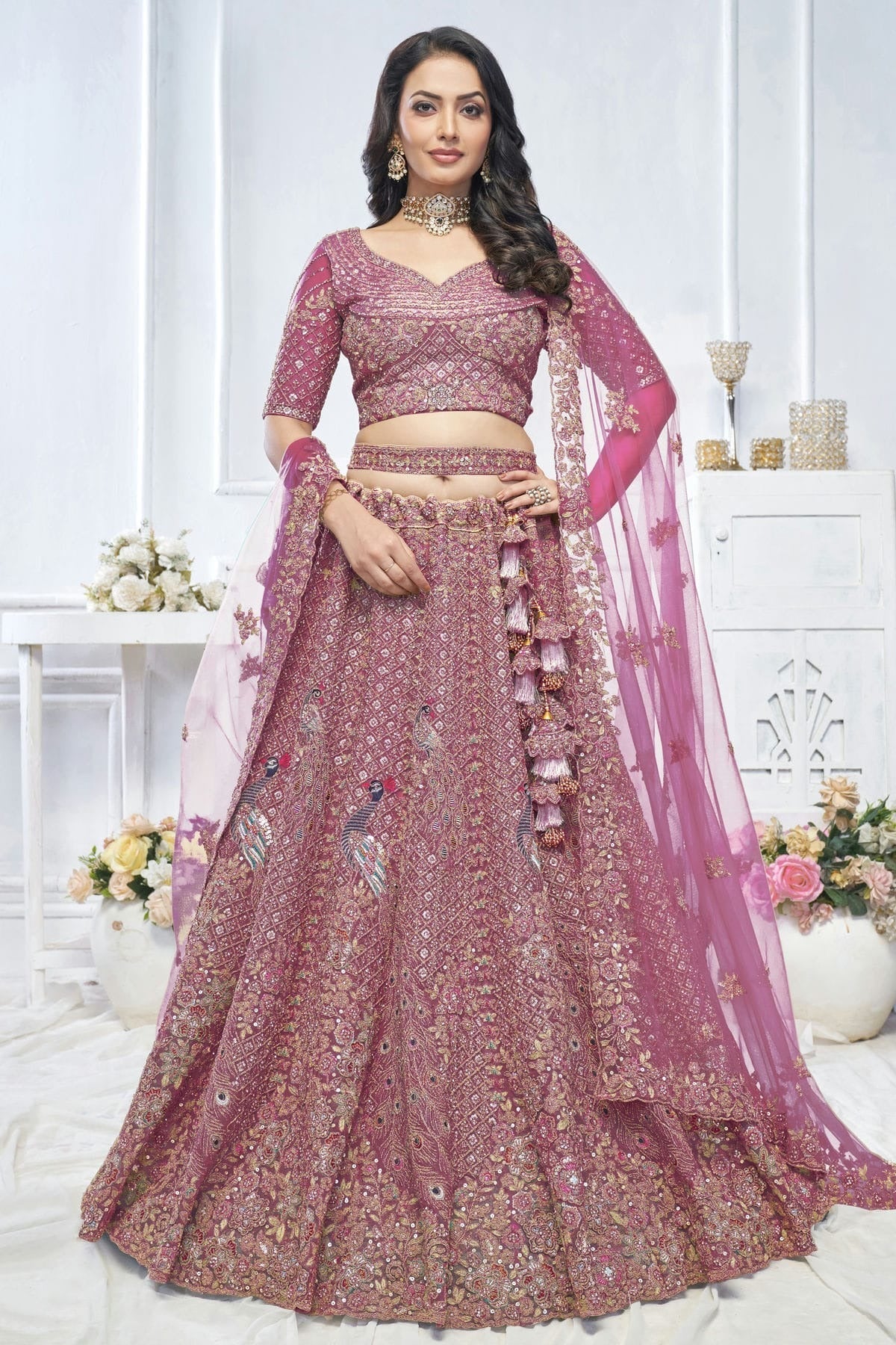 Mauve Soft Net Embroidery Lehenga Choli NCLC11112013