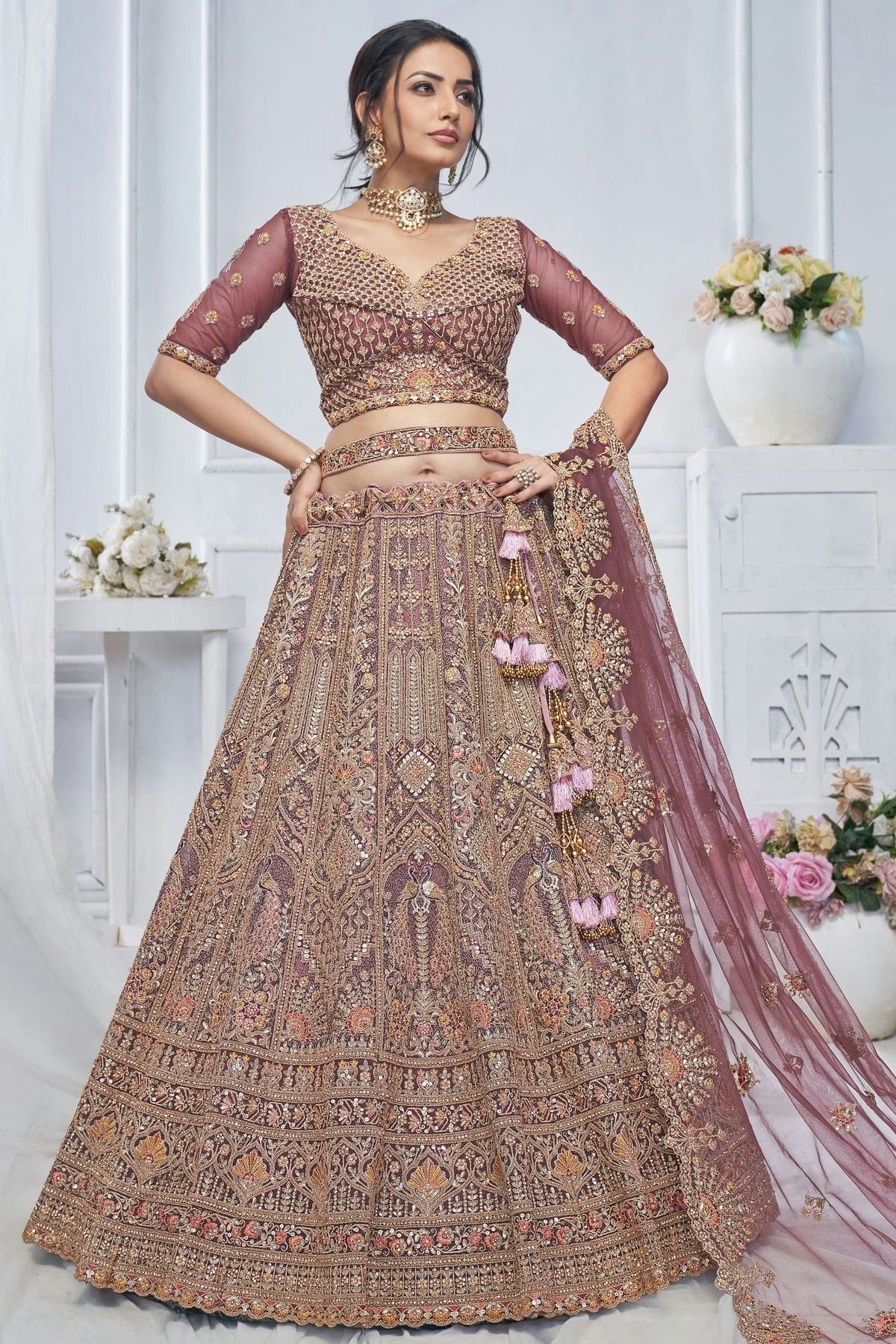 Mauve Soft Net Embroidery Lehenga Choli NCLC11112017