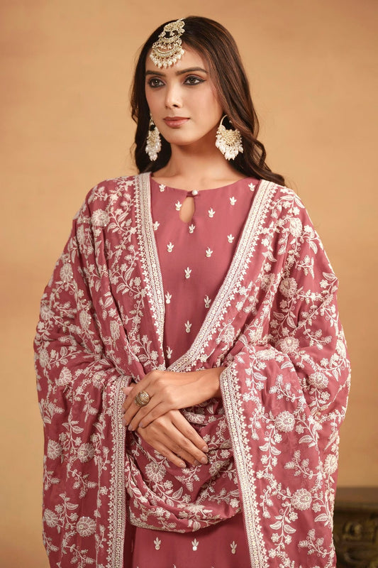 Mauve Straight SuitFaux Georgette Semi Stitched  NCSM10510258
