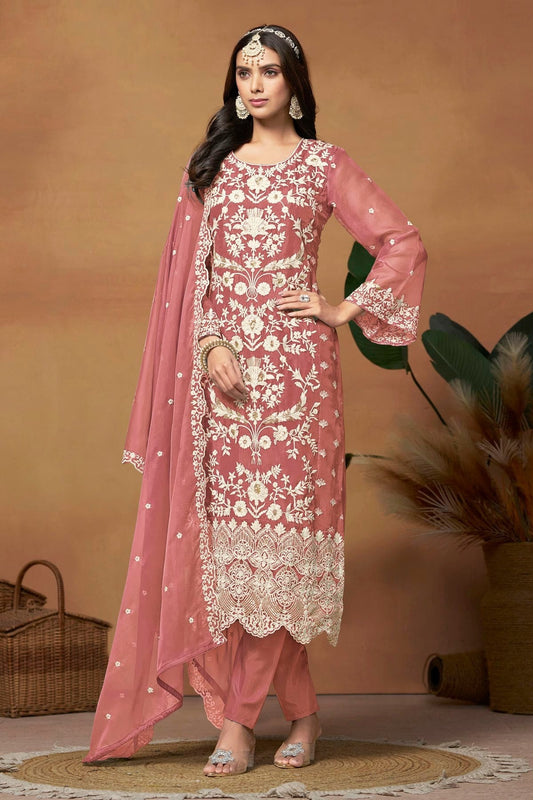 Mauve Straight SuitSoft Organza Semi Stitched NCSM10510247
